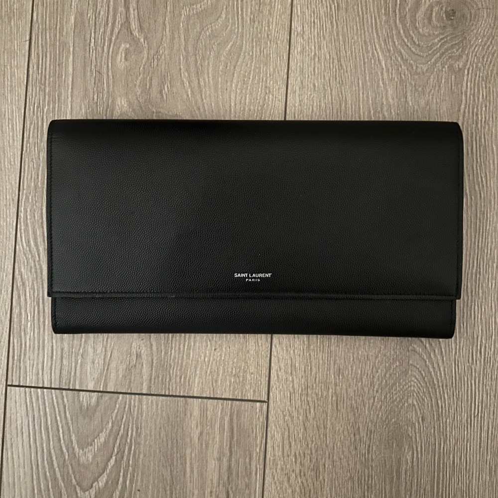 Saint Laurent Pebble Leather Black Travel Wallet